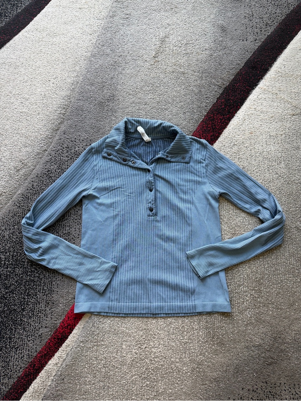 Athleta Blue Striped Collared Long Sleeve Top